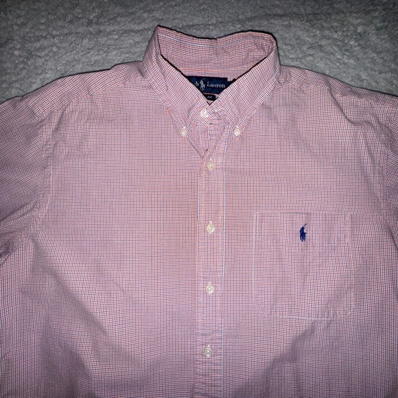 Ralph Lauren Shirt Mens Large Red White Blue Check Short Sleeve Button Up - Picture 2 of 9
